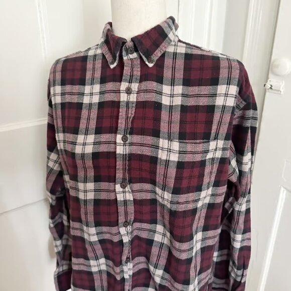 Croft & Barrow Maroon & White Plaid Flannel Men's L - Picture 5 of 7